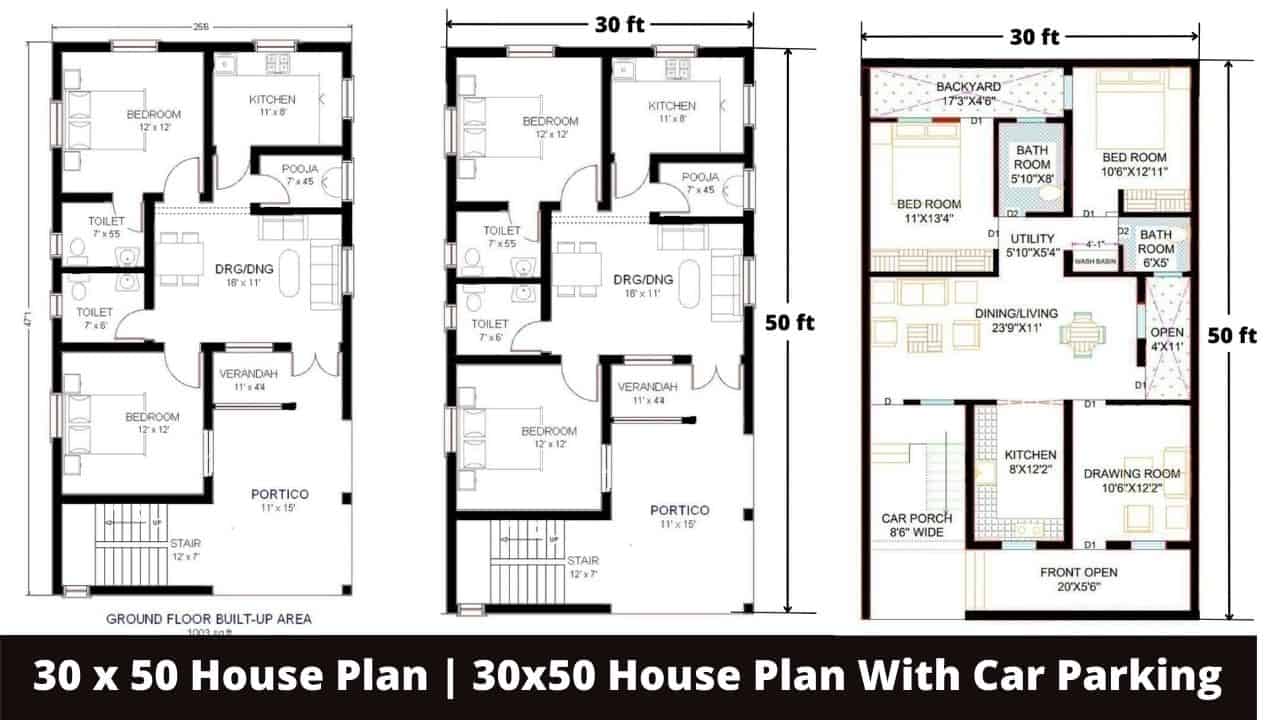 30 X 50 House Plan 30x50 House Plan With Car Parking 30 By 50 House Plan 30 50 House Plan With Garden 30 50 House Plan 3bhk Civiconcepts