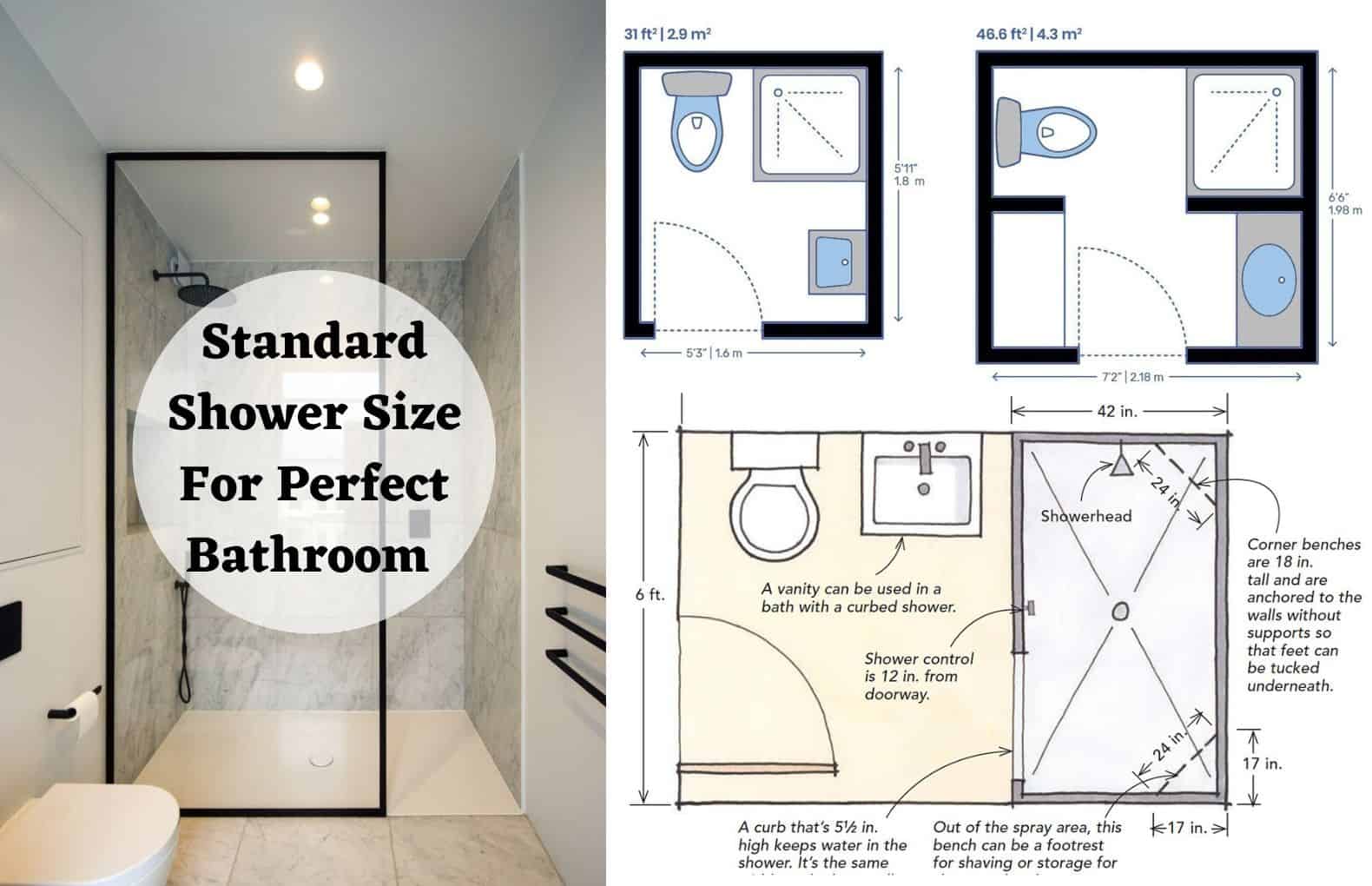 Standard Shower Sizes Area & Dimension